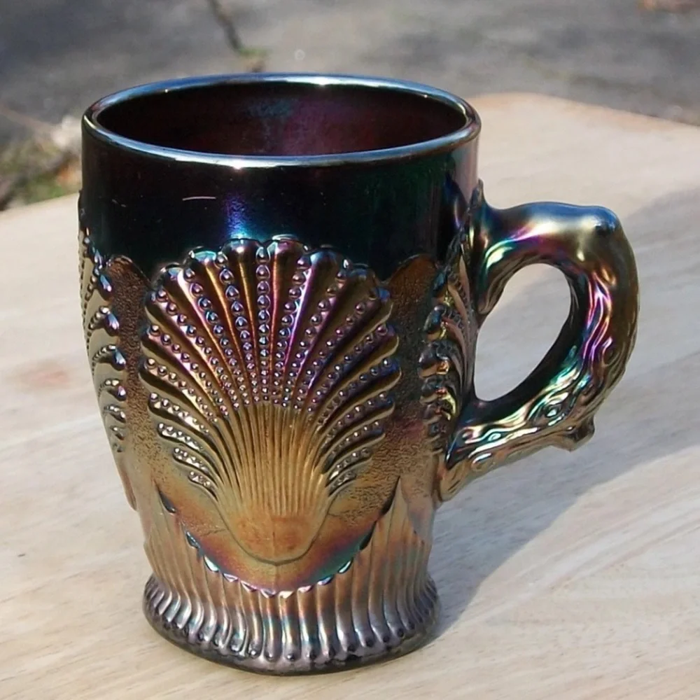 Vintage Dungan Iridescent Carnival Shell Design Glass Mug - Picture 1 of 9